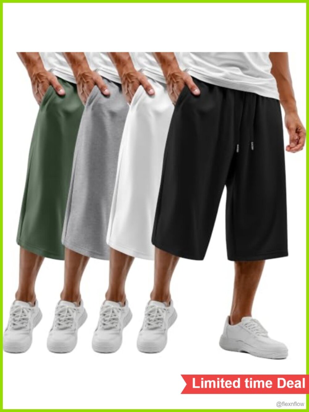 Men's Capri Pants 4 Pack Cotton Blend Drawstring Elastic Waist 3/4 Sweat Lounge